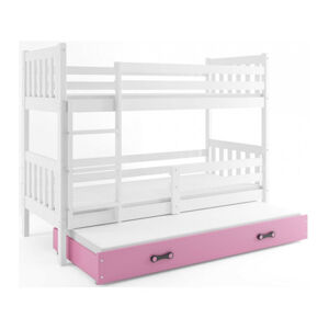 Detská posteľ CARINO s výsuvnou posteľou 80x190 cm - biela Ružová