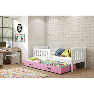Detská posteľ KUBUS s výsuvnou posteľou 80x190 cm - biela Ružová