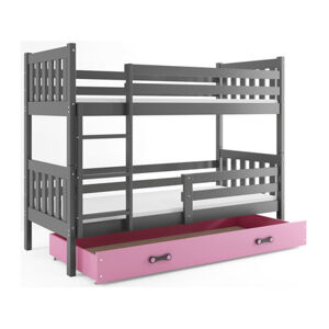 Detská poschodová posteľ CARINO s úložným priestorom 80x160 cm -grafit Ružová