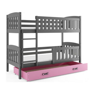 Detská poschodová posteľ KUBUS s úložným priestorom 80x190 cm - grafit Ružová