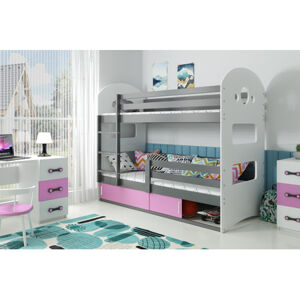 Detská poschodová posteľ DOMINIK s úložným priestorom 80x160 cm - grafit Ružová