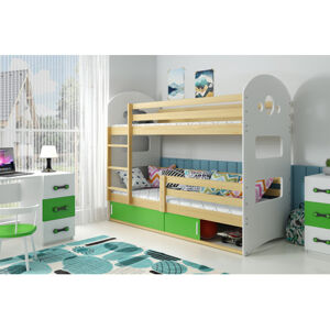 Detská poschodová posteľ DOMINIK s úložným priestorom 80x190 cm - borovica Zelená