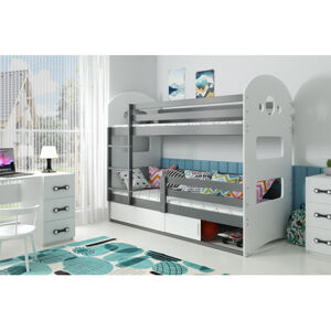 Detská poschodová posteľ DOMINIK s úložným priestorom 80x190 cm - grafit Biela