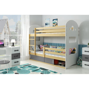 Detská poschodová posteľ DOMINIK s úložným priestorom 80x190 cm - borovica Šedá