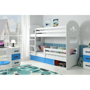 Detská poschodová posteľ DOMINIK s úložným priestorom 80x160 cm - biela Modrá