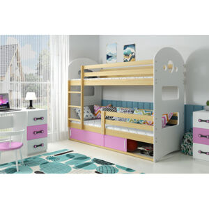 Detská poschodová posteľ DOMINIK s úložným priestorom 80x160 cm - borovica Ružová