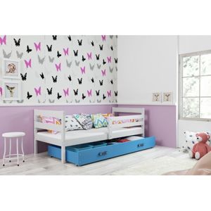 Detská poschodová posteľ s výsuvnou posteľou ERYK 200x90 cm Modrá Bílá