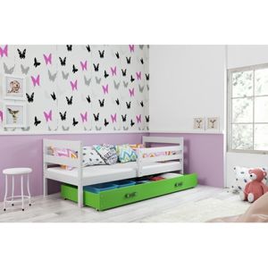 Detská poschodová posteľ s výsuvnou posteľou ERYK 160x80 cm Zelená Bílá