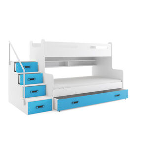 Detská poschodová posteľ MAX III s úložným priestorom 80x200 cm - biela Modrá