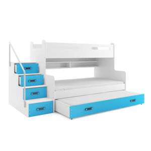 Detská poschodová posteľ MAX III s výsuvnou posteľou 80x200 cm - biela Modrá